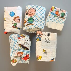 5pc Vtg Snoopy Charlie Brown Peanuts TWIN sheet Set Fitted Flat Pillowcase 1971